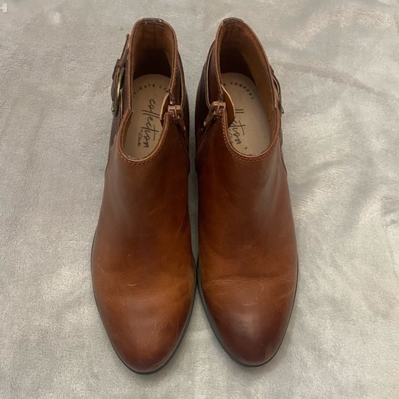 Clarks Addiy Kara Brown Leather Almond Toe Buckle Ankle Boots - Picture 4 of 8